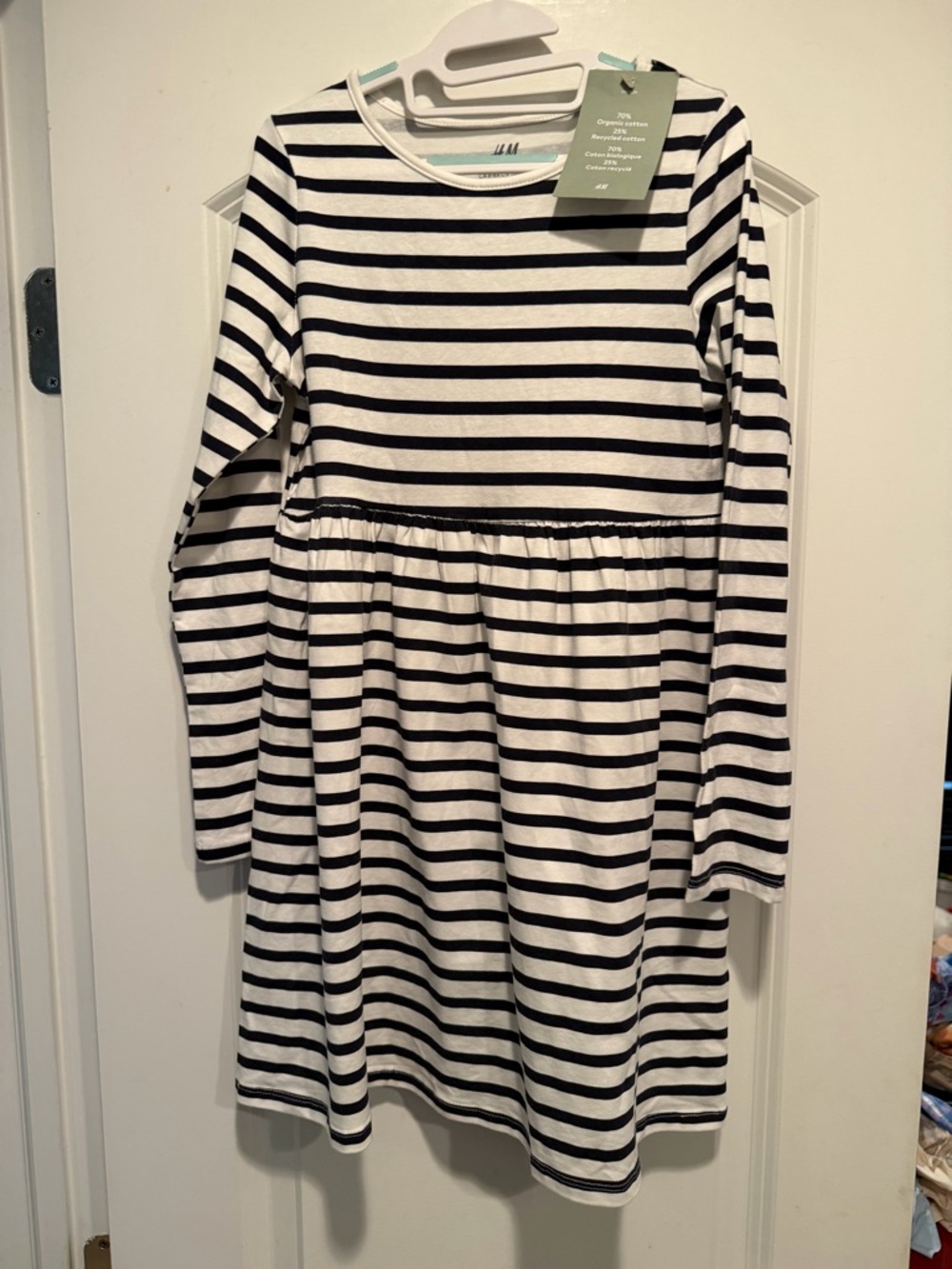 H&M Girls Black and White Striped Long-Sleeve Dress - size 6x/7